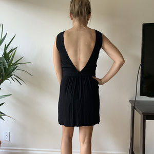 V Back Little Black Pocket Mini Dress XS